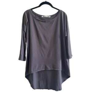 Michael Stars High Low Boatneck T-Shirt Grey 100% Cotton 3/4 Sleeve Lagenlook